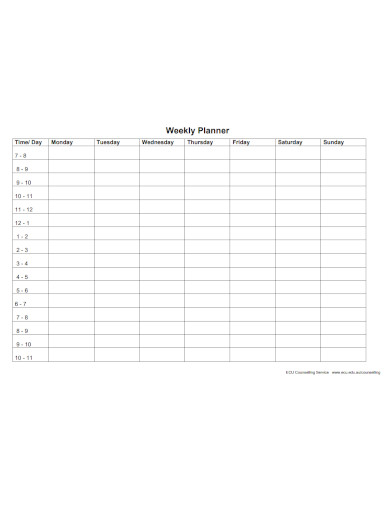 7 day weekly schedule time management