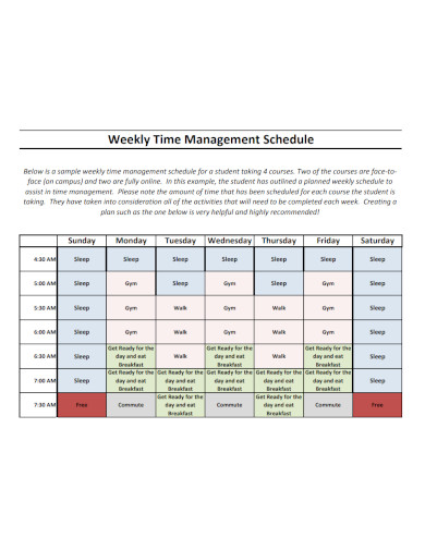 7 day weekly time management schedule