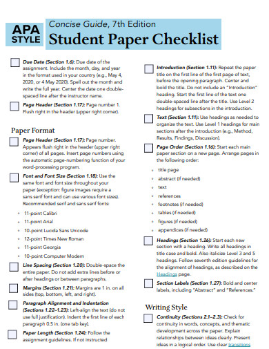 apa student paper checklist