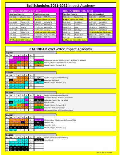 academy calendar schedule