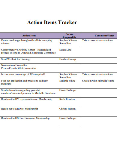 action items tracker