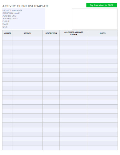 activity client list template