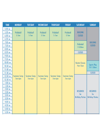 activity gym schedule