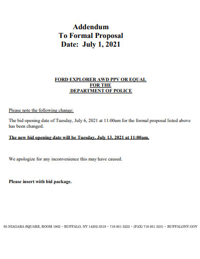 addendum to formal proposal