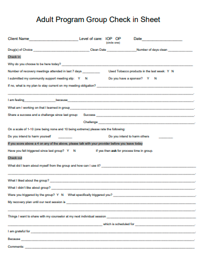 adult program group check in sheet