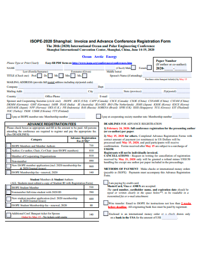 advance conference registration form and invoice
