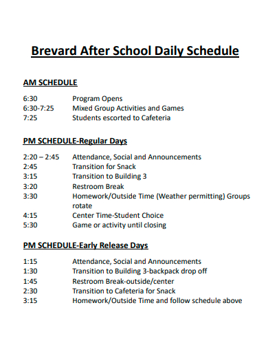 after school daily schedule