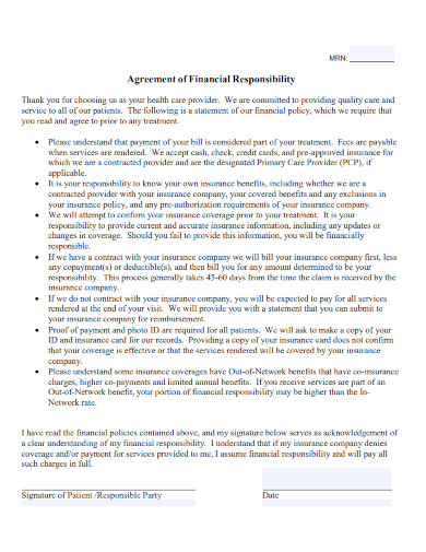 agreement of financial responsibility