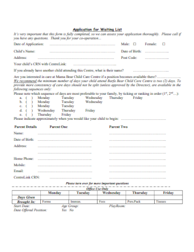 application for child care waiting list