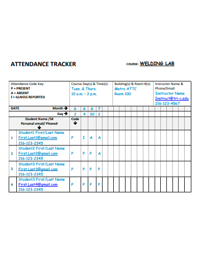 attendance tracker example