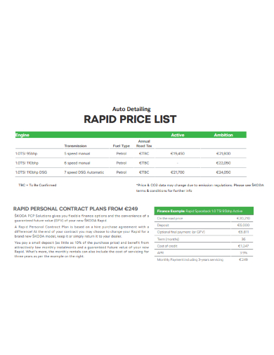 auto detailing rapid price list