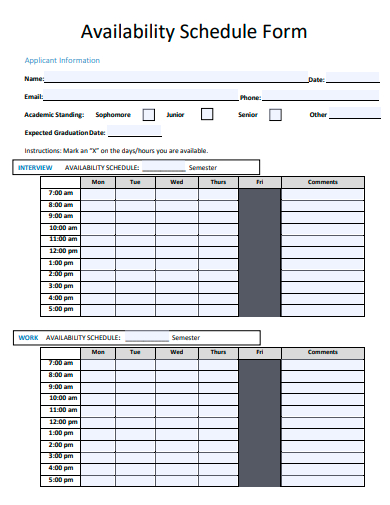 availability schedule form