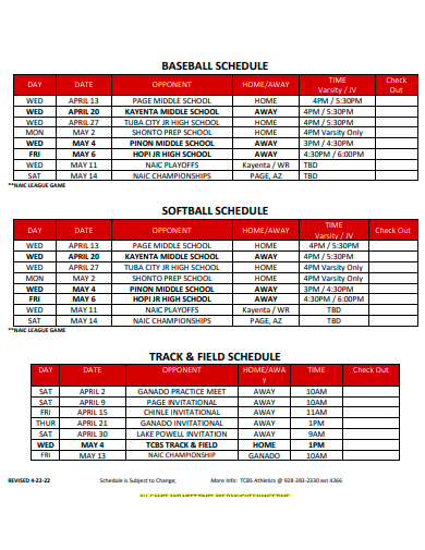 baseball schedule template