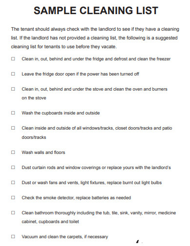 basic cleaning list