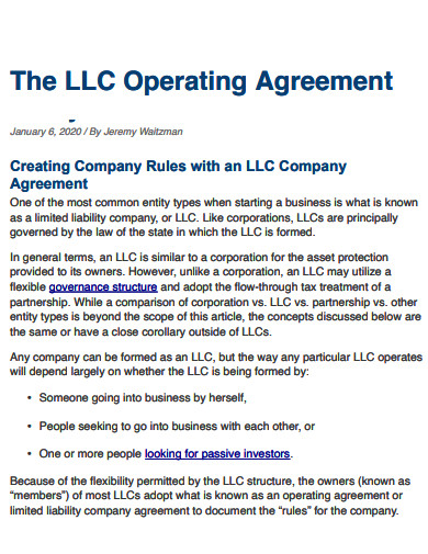 basic corporation operating agreement