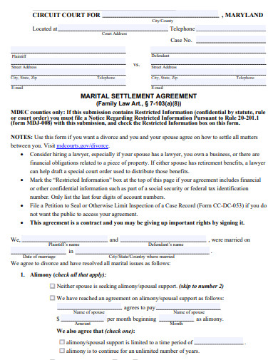 basic marital settlement agreement
