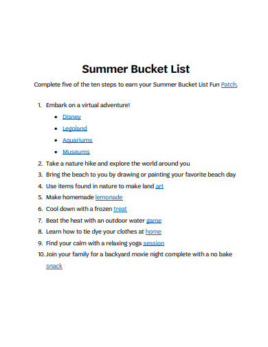basic summer bucket list