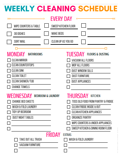 basic weekly cleaning schedule