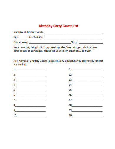 birthday party guest list