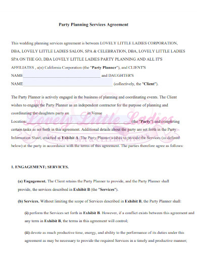 birthday party planning services agreement