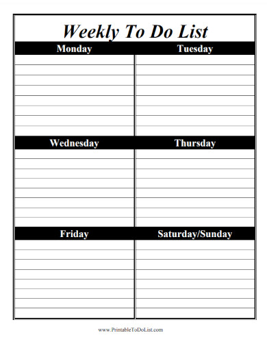 black and white weekly to do list
