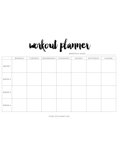 blank workout planner