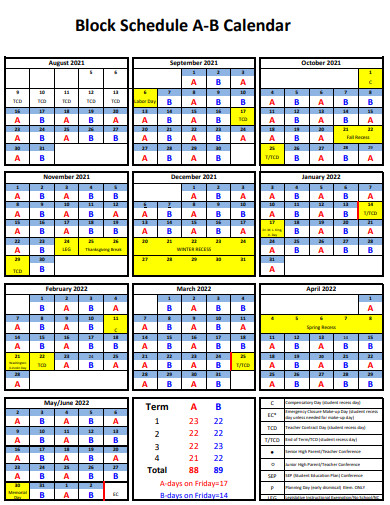 block calendar schedule