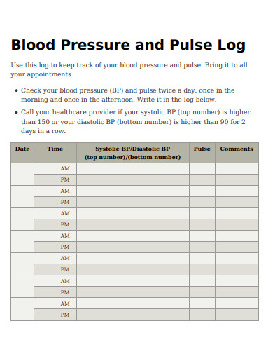 blood pressure and pulse log