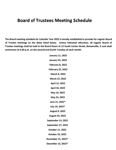 board of trustees meeting schedule