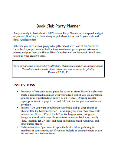 book club party planner