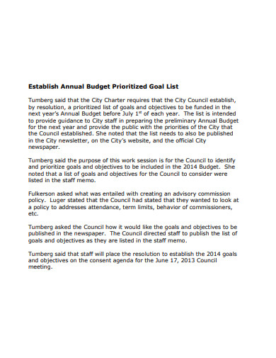 budget goal list