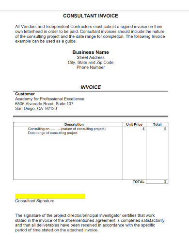 business consultant invoice example