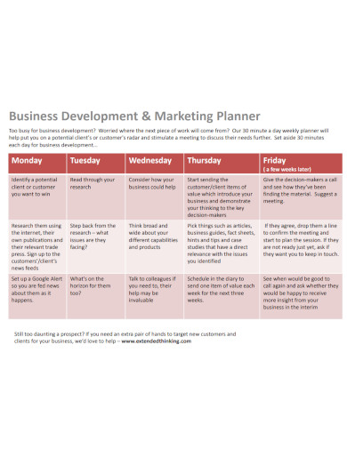 business development marketing planner