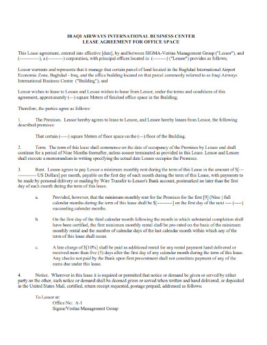 business lease agreement for office speace 