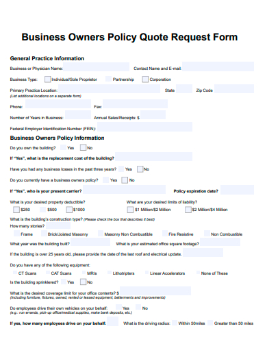 business owners policy quote request form
