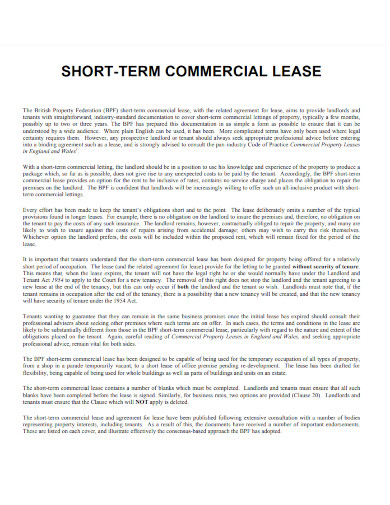 business short term commercial lease agreement