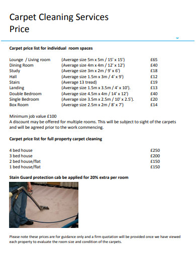carpet cleaning services price list