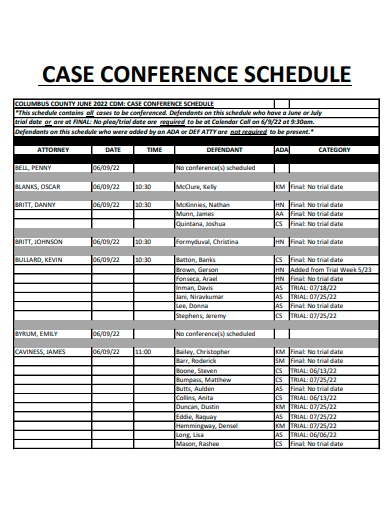 case conference schedule