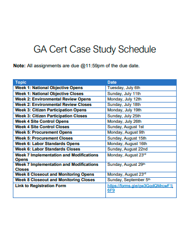 case study schedule