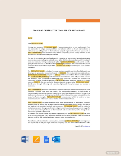 cease and desist letter template for restaurant