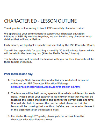 charactered lesson outline