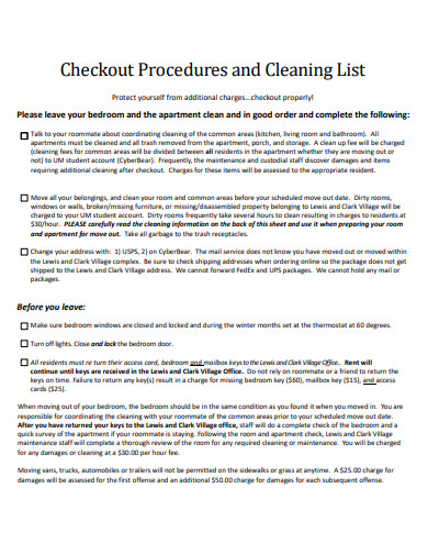 checkout procedures and cleaning list