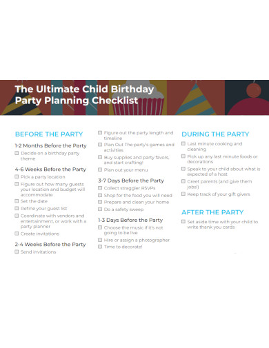 child birthday party planning checklist