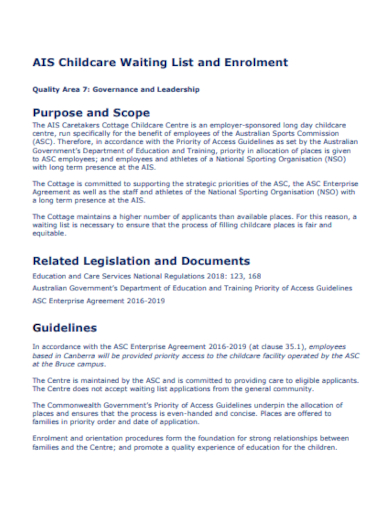 child care waiting list enrollment