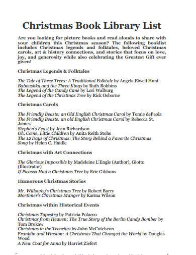 christmas book library list