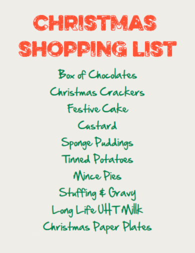 christmas food shopping list