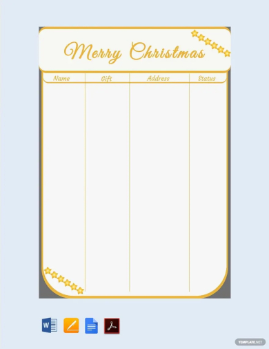 christmas shopping gift list template