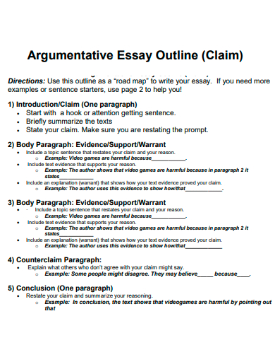 claim argumentative essay outline