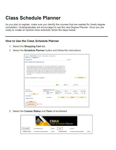 class course schedule planner