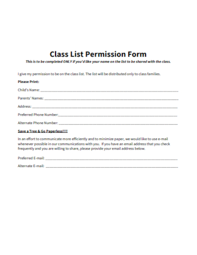 class list permission form
